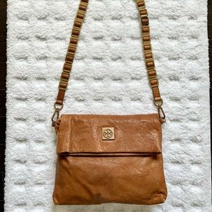 Tory Burch Cognac Pebbled Leather Crossbody Bag, Gold Accents